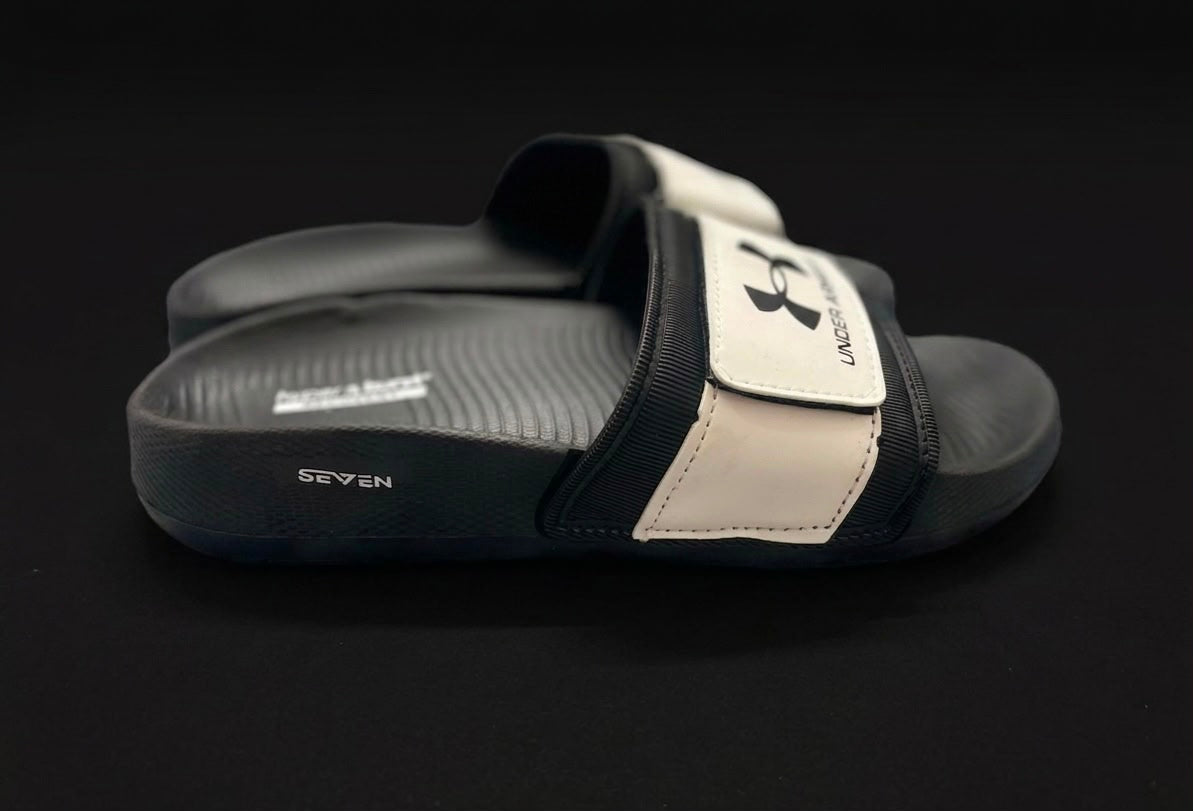 Under Armour Style Black & White Slides for Men
