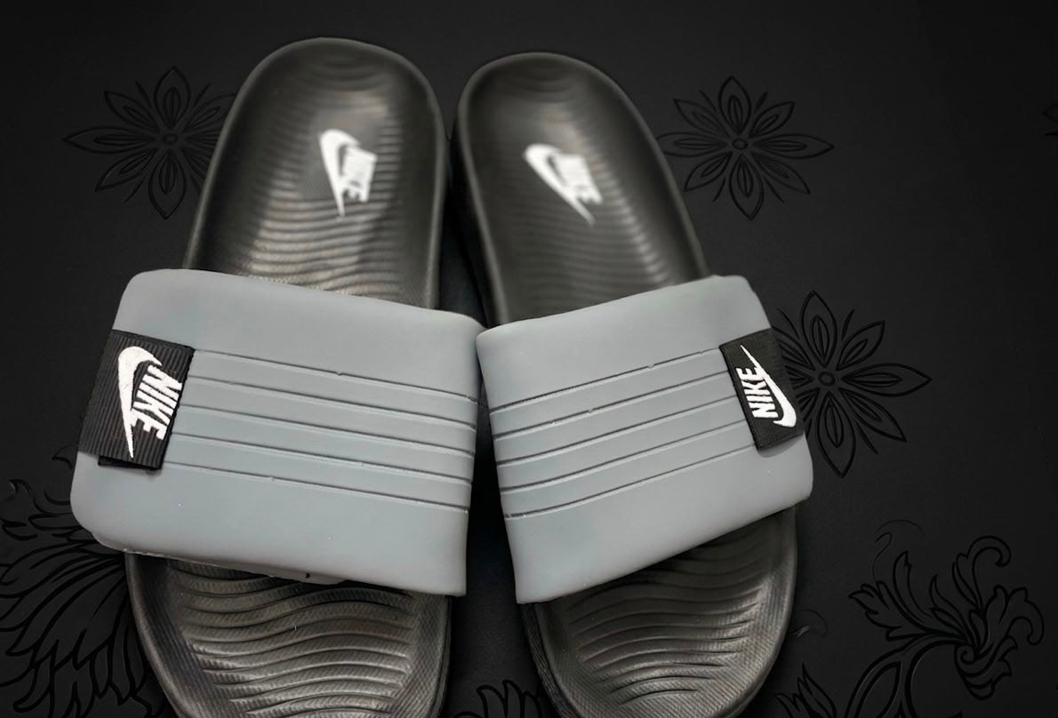 Nike Style Grey & Black & White  Slides for Men
