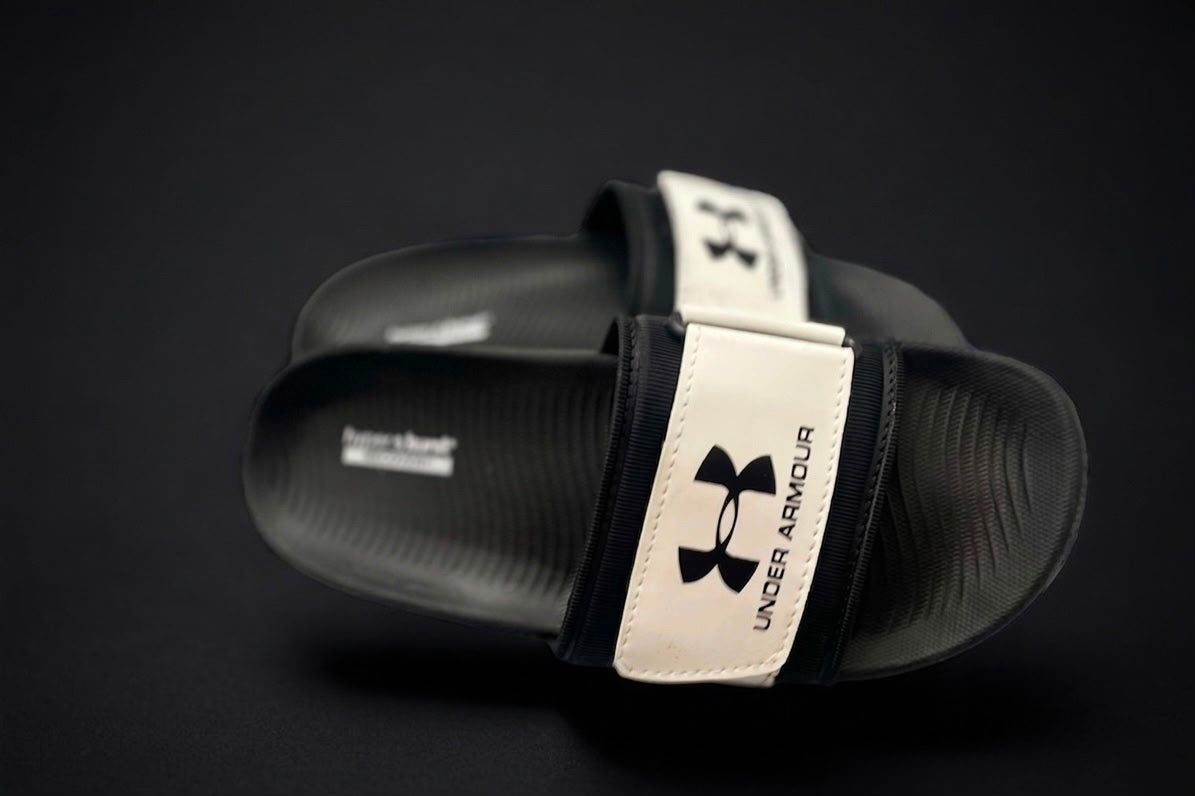 Under Armour Style Black & White Slides for Men