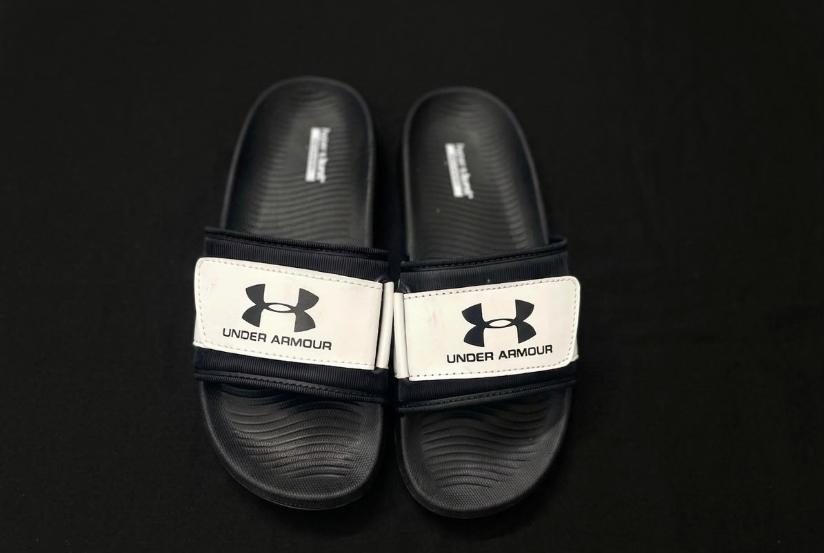 Under Armour Style Black & White Slides for Men