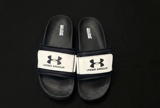 Under Armour Style Black & White Slides for Men