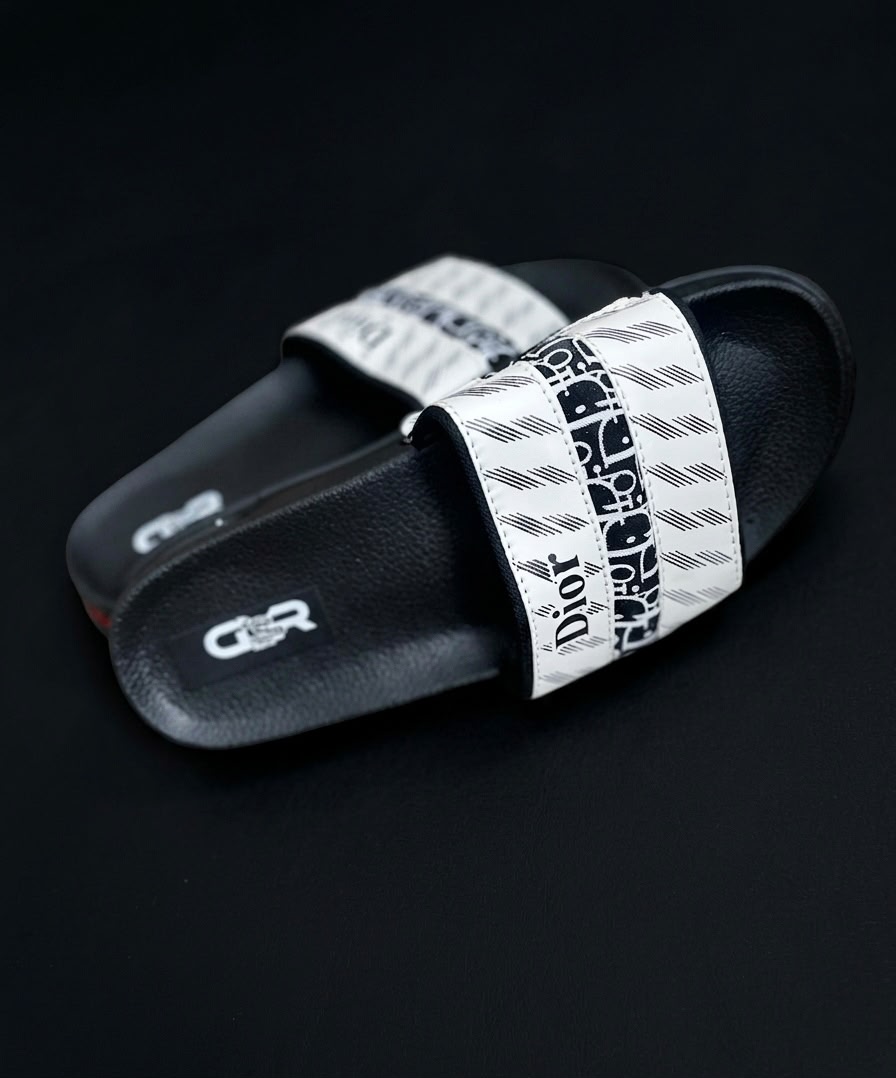 Dior Style Black And White Slides For Men