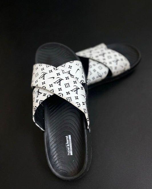 Premium Cross Strap Comfort Slides - White Black | Men & Women